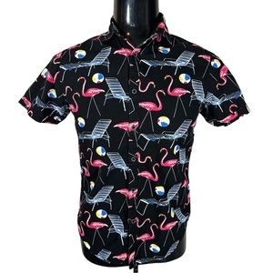 Cactus Man Flamingo Pool Party Beach Ball Camp BD Shirt Mens Sz M Slim Fit